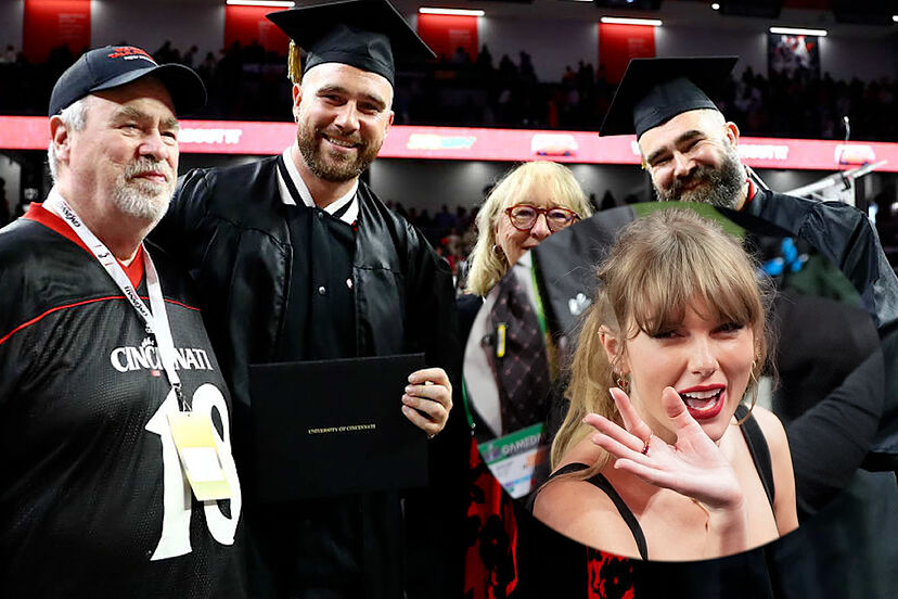 Travis Kelce just can't seem to shake off his connection to Taylor Swift, no matter where he goes. Even at his own graduation, Travis found himself grooving to "Shake It Off." It's undeniable, and his brother Jason can't believe it.
