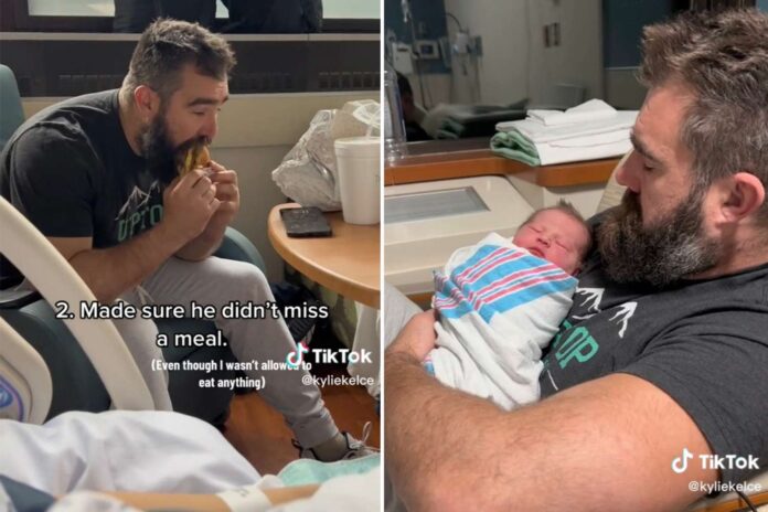 Jason Kelce offered first-time dads a piece of advice as a seasoned father who recently went through his third labor and delivery experience supporting wife Kylie Kelce 