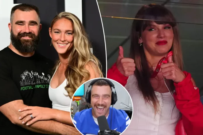 Jason Kelce's wife Kylie shuts down suggestions she has bad blood with Taylor Swift as she sets the record straight on headline that claimed she is 'trying to avoid' pop star's spotlight