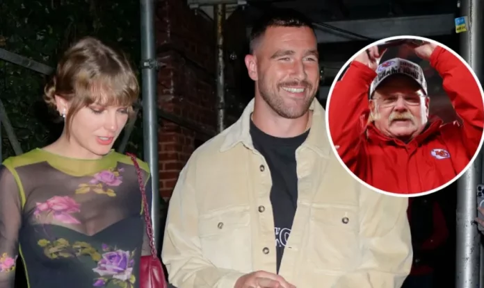 Chiefs Coach Andy Reid jokingly took credit for orchestrating tay &trav romance during interview with outkick 'Happy for Both' Travis Kelce and Taylor Swift: 'She's Got a Great Guy' (Exclusive)
