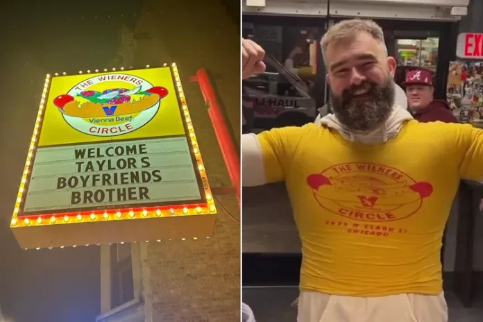 Jason Kelce Greeted at Chicago Hot Dog Spot with ‘Welcome Taylor's Boyfriend's Brother’ Sign