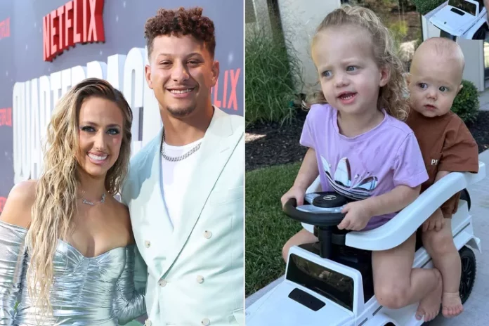 Patrick Mahomes' Son Bronze and Daughter Sterling Take Turns Driving in Kids Mercedes Truck