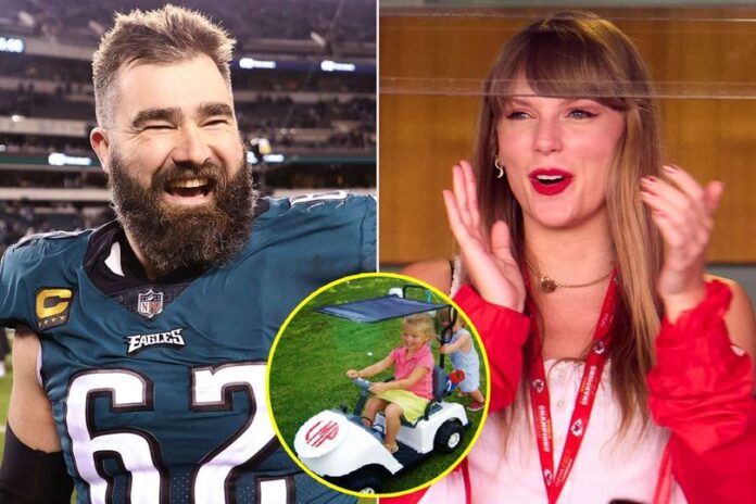 Taylor swift surprised Jason Kelce daughter with a Mini Golf Carts after she predicted win for chief against Dolphins ‘ she love it and set for golfing ‘....